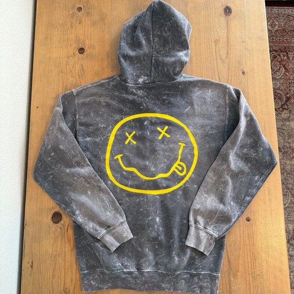 Gildan Other - Nirvana Smiley Face Mineral Wash Zip Up Hoodie Grey Mens Small 2016 Band Tee